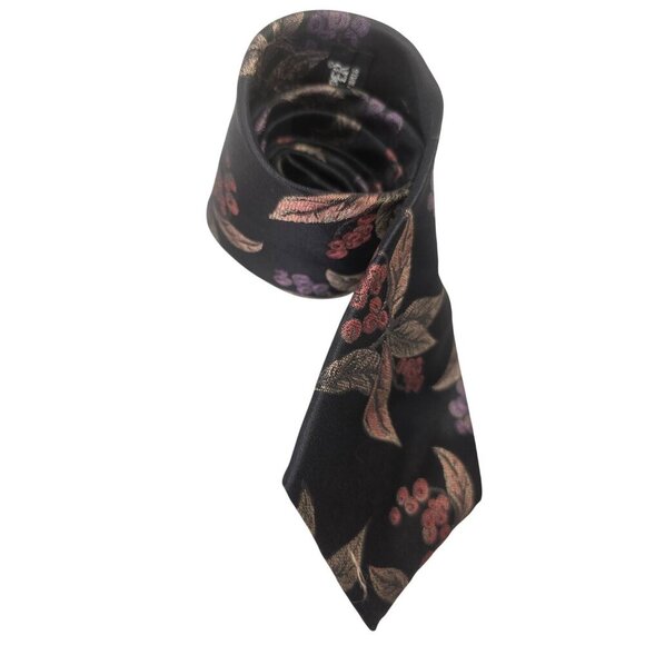 Don Loper Beverly Hills 80s Jacquard Tie Botanical Gold Leaf Pattern Black 4"W - Picture 3 of 9
